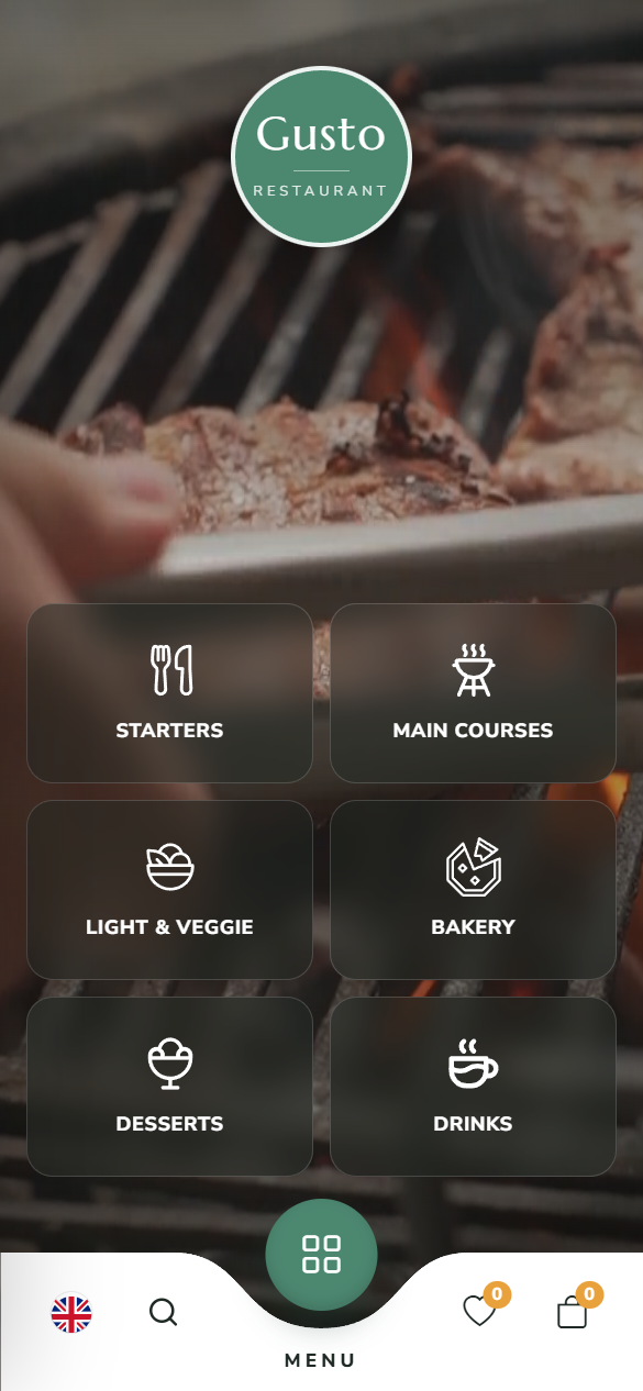 QR menu home screen